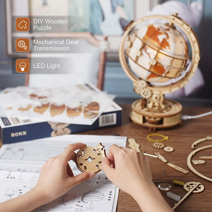 Luminous Wooden Globe Light Night 3D Puzzle