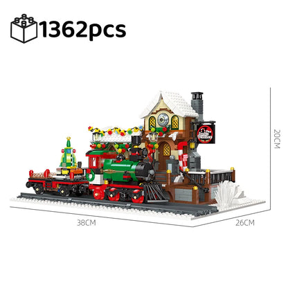 Christmas Train Platform With Light Street View Building Blocks Bricks