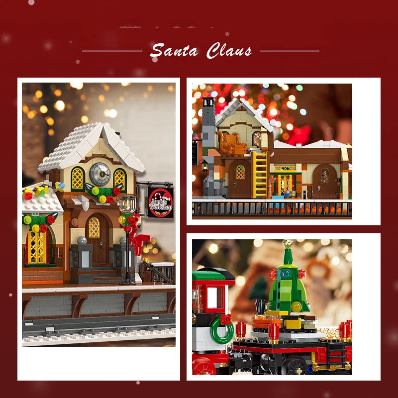 Christmas Train Platform With Light Street View Building Blocks Bricks