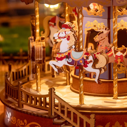 3D Wooden Puzzle Carousel Music Box